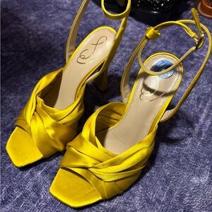 Sam Edelman Women's Yellow/Chartruese Knotted Satin High Heel Sandals